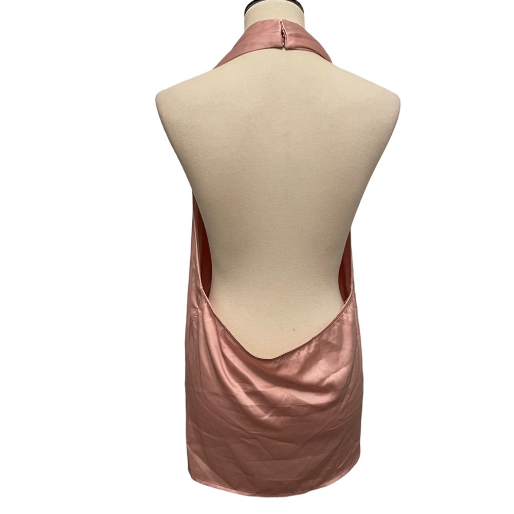 Superdown Revolve Pink Satin Halter Open Back Top - Picture 2 of 4